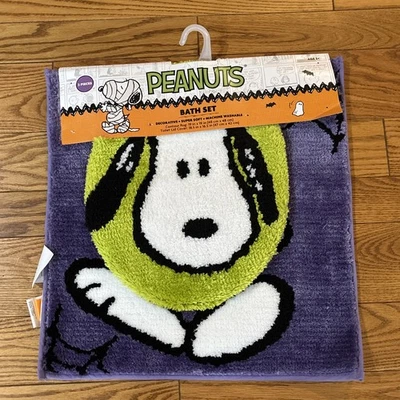 Halloween Peanuts Gang Snoopy Esqueleto Contorno Alfombra y Tapa de Inodoro Cubierta Juego de Baño Foto 1 de 4