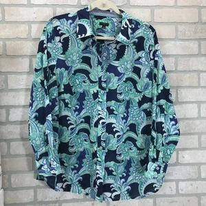 Talbots Plus Paisley Bluse Damen 1X Knopf Langarm 100% Baumwolle leicht - Bild 1 von 8