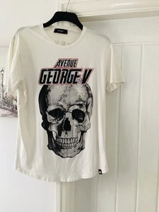 AVENUE GEORGE V PARIS MEN'S WHITE W/ RHINESTONES SKULL T-SHIRT XL see pics - Picture 1 of 8