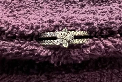 Auténtico Pandora Brillante Copo de Nieve Doble Anillo Talla 8 58 Foto 1 de 4