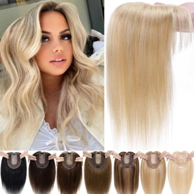 100% Echthaar Topper Toupee Toupet Haarteil Clip In Remy Hair Extensions Damen - Bild 1 von 4