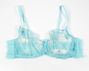 Axami 10131 Aqua Lace Passion Wave Mia Sheer Balconette Underwire Bra Sz 38B - Picture 1 of 4