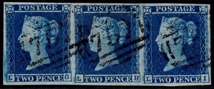 1841 2d Blue Plate 4 LG-LI 4m Large Margins 757 Stroud VFU Cat. £375.00 - Picture 1 of 1