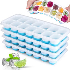 4 Pezzi Stampo Cubetti di Ghiaccio con Coperchio, JRISBO Formine Cubi Blu