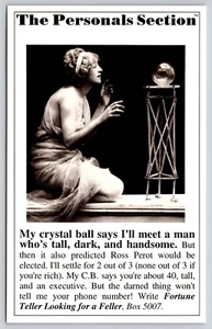 Postcard The Personals Section Box 5007 Fortune Teller for a Feller Crystal Ball - Picture 1 of 2