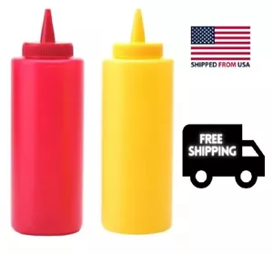  2PK 12oz Plastic Squeeze Bottle Condiment Dispenser Ketchup Mustard HDPE - Picture 1 of 2