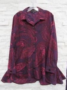 LIV by Habitat Burgundy Painterly Paisley Art-to-Wear Flared Shirt S POCKETS - Picture 1 of 4