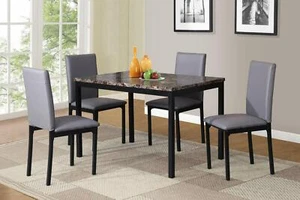 Dining Set Table and Chairs Kitchen 5-Piece Metal Dinette Faux Marble Top Grey - Picture 1 of 5