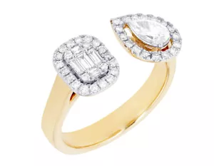 Pear n Baguette 3/4 CT Real Diamond Engagement/Wedding Ring 14K Yellow Gold Sz 7 - Picture 1 of 6