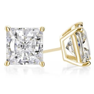 2 ct. Moissanite Princess Stud Earrings - Solid 14k Yellow Gold - Sparkling - Picture 1 of 3