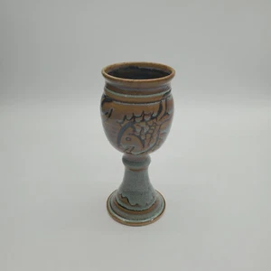 Signed Studio Art Pottery Fish Design Wine Goblet - Picture 1 of 9
