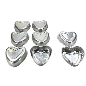 8ct VTG Mini Aluminum Valentine HEART Shaped Cake PAN Mold Pan AS IS (2 Styles) - Picture 1 of 8