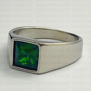 5.00ct Princess Cut Natural Emerald Solitaire Men's Ring 18K White Gold Plated - Picture 1 of 15