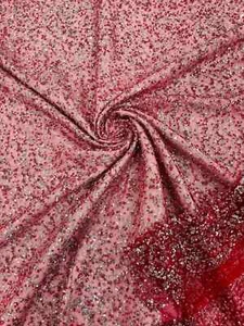 Bead/Sequins Lace Fabric - Burgundy - Small Sequins and Beads Embroidery By Yard - Picture 1 of 6