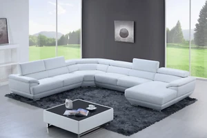 ESF 430 Extravaganza Collection White Leather Sectional Sofa & Chaise - Picture 1 of 1