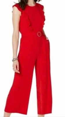 Michael Kors 情人节红色荷叶边腰带连身裤,M 码 — 第 1/4 张图片