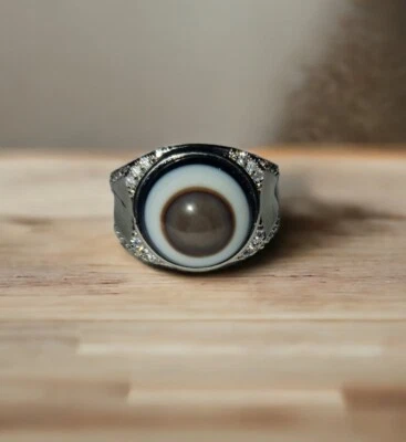 Anillo de ágata con bandas, anillo de piedra de ágata, joyería religiosa, anillo único, hecho a mano  Foto 1 de 4