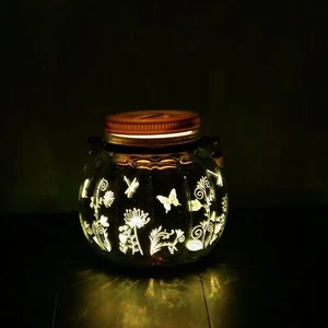 Schmetterling Blume LED Farbwechsel Innen/Außen Wasserdicht Glas Laterne - Bild 1 von 4