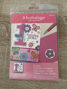 Einladungskarten mit Umschlag Mädchen 1 Jahr rosa - Bild 1 von 3