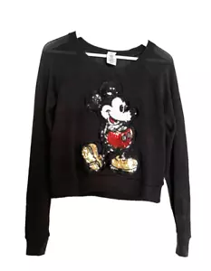 Disney Lightweight Knit Gray Sweater Mickey Mouse Sequins Ladies Small - Picture 1 of 10