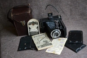 ¡REPARADO! RARA cámara MOSKWA-3 USSR formato medio 6x9 documentos Industar 1950 - Imagen 1 de 22