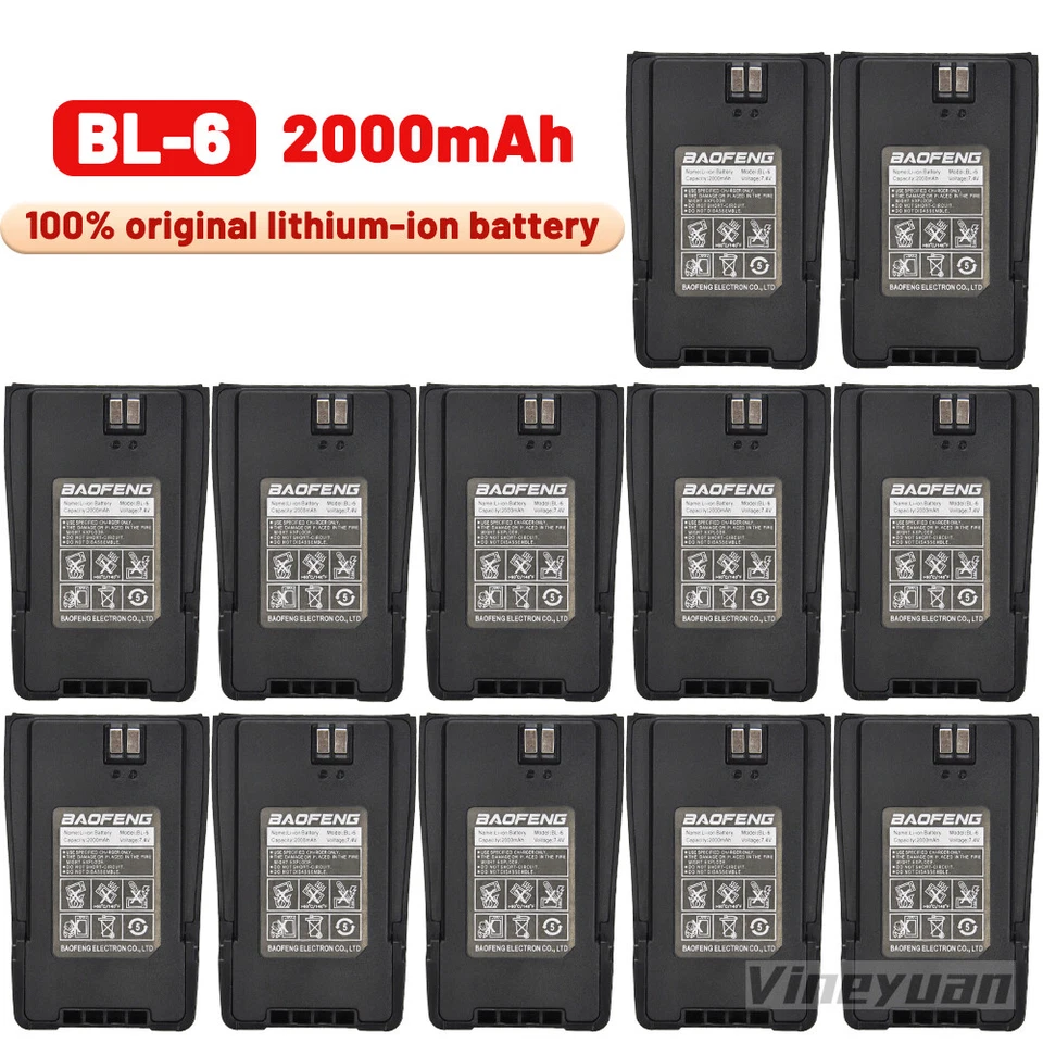 12PC Original BL-6 2000mAh Li-ion Battery for BaoFeng UV-6 Radio Walkie Talkie - Image 1 of 4