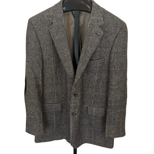 Vintage Bill Blass Camel Hair Blazer Plaid Sport Coat Sz 46 L Elbow Patch - Picture 1 of 16