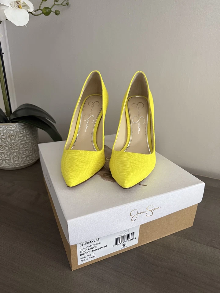 TACONES JESSICA SIMPSON PRAYLEE LIMÓN AGRIO BRILLANTE ESTAMPADO CUERO 7.5 Foto 1 de 4