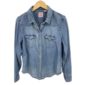 Levi's Denim Western Shirt Womens XL Blue Long Sleeve Classic Fit - Picture 1 of 5
