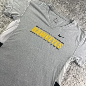 Iowa Hawkeyes Shirt Womens Small Gray Nike DriFit Performance Vneck Short Sleeve - Picture 1 of 7