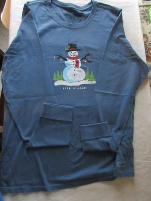 Camisa Life Is Good Mujer XXXL 3X Azul Muñeco de Nieve Gráfico Manga Larga Top Foto 1 de 4