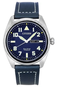 Citizen Eco-Drive Blue Leather Strap Blue Dial BM8560-45L 100M Men's Watch - Picture 1 of 4