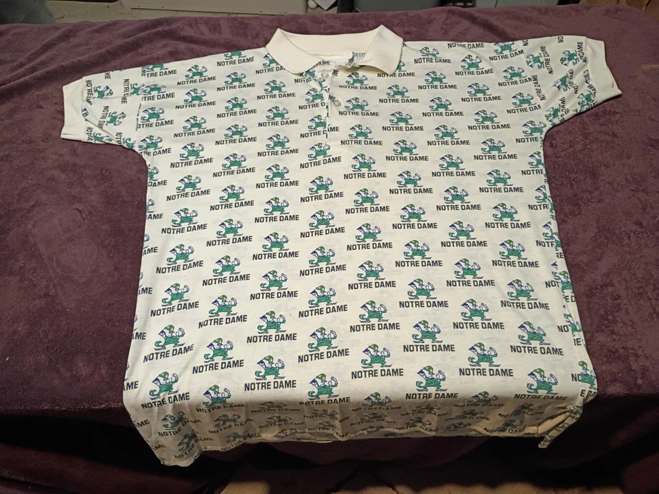 Vintage Notre Dame Fighting Irish Sleep Shirt All Over Print Size XL 80s 90s  - Image 1 of 4