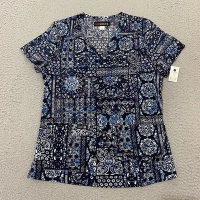 Koi Basics Scrub Top Womens S Blue Batik Bandana Leslie 384PR NEW - Image 1 of 4