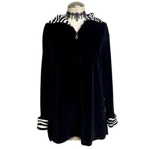 Y2k Velvet Velour Zebra Print Collared Quater Zip Sweater Gothic Grunge Emo- L  - Picture 1 of 13