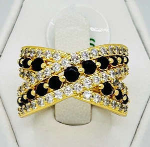 Bomb Party RG59942 All I Heart About Black Onyx CZ Gold Plated Ring Sz 8 - Picture 1 of 5