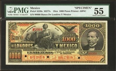19XX 1000 比索墨西哥伦敦银行 Y 墨西哥规格 PMG 55 — 第 1/2 张图片