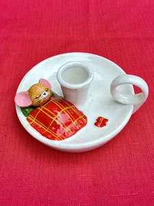 Vintage Candle Holder By “COLONIAL CANDLE Sleeping Mouse Porcelain - Picture 1 of 6