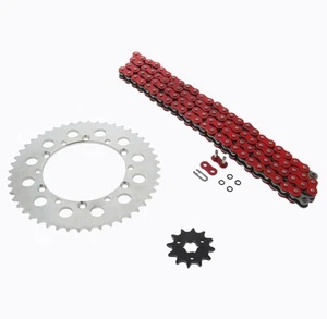 Cadena y piñón Kawasaki KX125 1996 1997 1998 1999 rojo anillo tórico plata 12/48 112L - Imagen 1 de 4