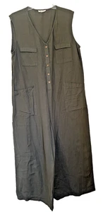 The Shanty Corporation Olive Sleeveless Cotton & Flax jumpsuit size Large - Picture 1 of 4