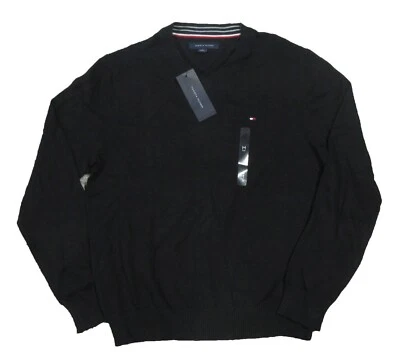 Tommy Hilfiger Men's Black Solid V-Neck Cotton Pullover Sweater - Image 1 of 3
