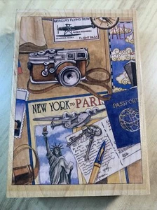 Stamps Happen Travel Collage Wood Mount Rubber Stamp Dan Morris Art Unused 80400 - Picture 1 of 6