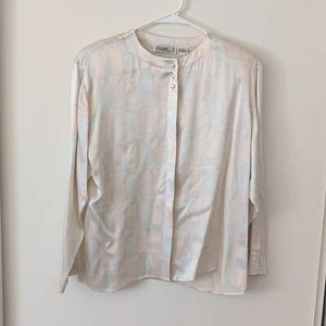 Vintage Spitalnick Women 10 Long Sleeve Button Blouse Pastel Silk Casual Office - Picture 1 of 7