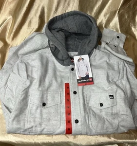 NEW! QUIKSILVER size MEDIUM Flannel Hoodie Button-Down Shirt-Jacket gray - Picture 1 of 8