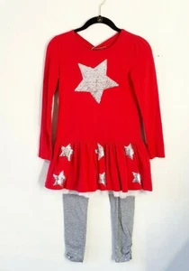 Flapdoodles 2 Piece Outfit Red Silve Squin Stars Girl's Size 10 - Picture 1 of 11