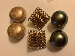 vintage estate LOT OF THREE PAIR CLIP ON earrings. WEAVE, GRAY BUTTON - Picture 1 of 3