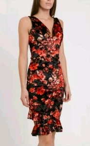 BNWT Floral Crushed Velvet Velour Ruffle Hem Midi Dress| Wal G | Medium UK 10/12 - Picture 1 of 8