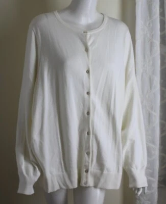 Suéter cardigã algodão super macio cremoso marfim branco Lands End tamanho 3X novo com etiquetas - Imagem 1 de 4