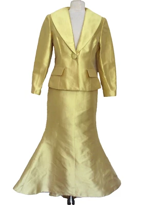 Maxi Falda Traje Pamela Dennis Couture Amarillo Seda Talla 10 Mujer Foto 1 de 4