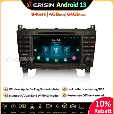 DAB+CarPlay Android 13 Autoradio GPS BT Navi Mercedes CLC/CLK/C Klasse W203 W209 - Bild 1 von 4